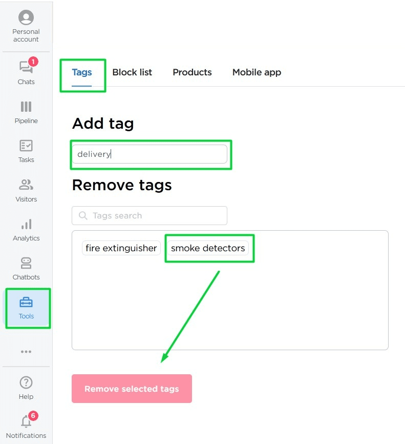 Creating and editing tags via Tools section in the Inbox sidebar