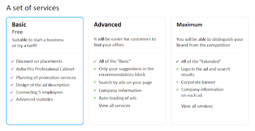 Avito subscription plans