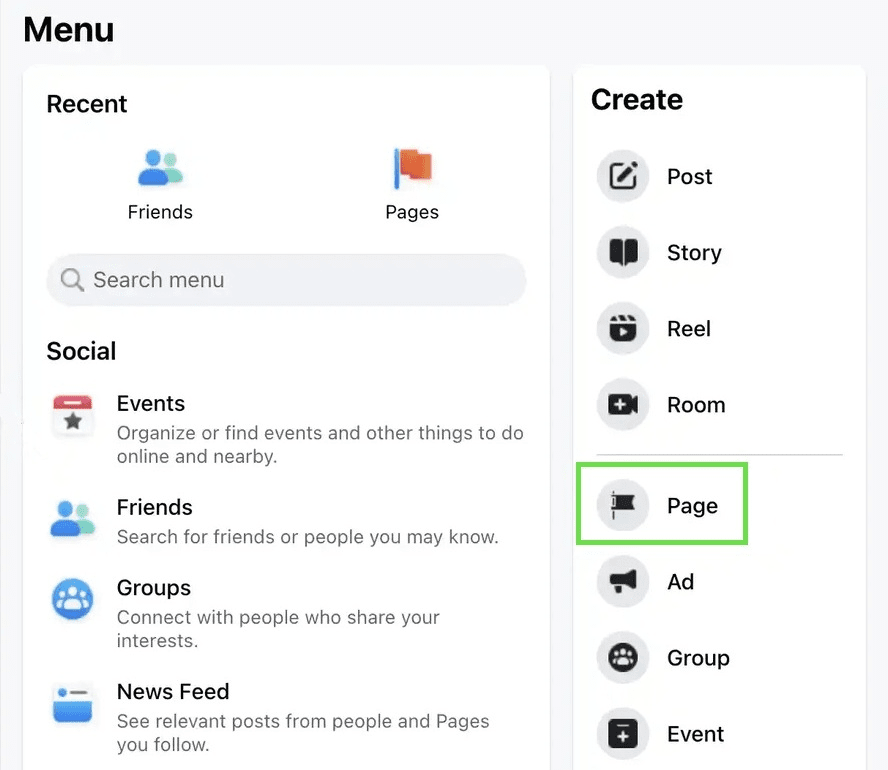 Facebook business page