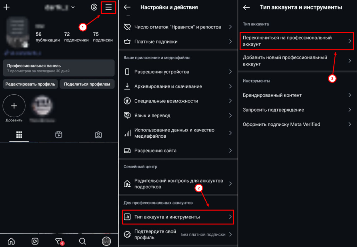 Instagram pro account settings