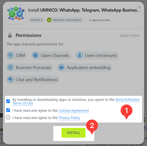 Umnico app permitions