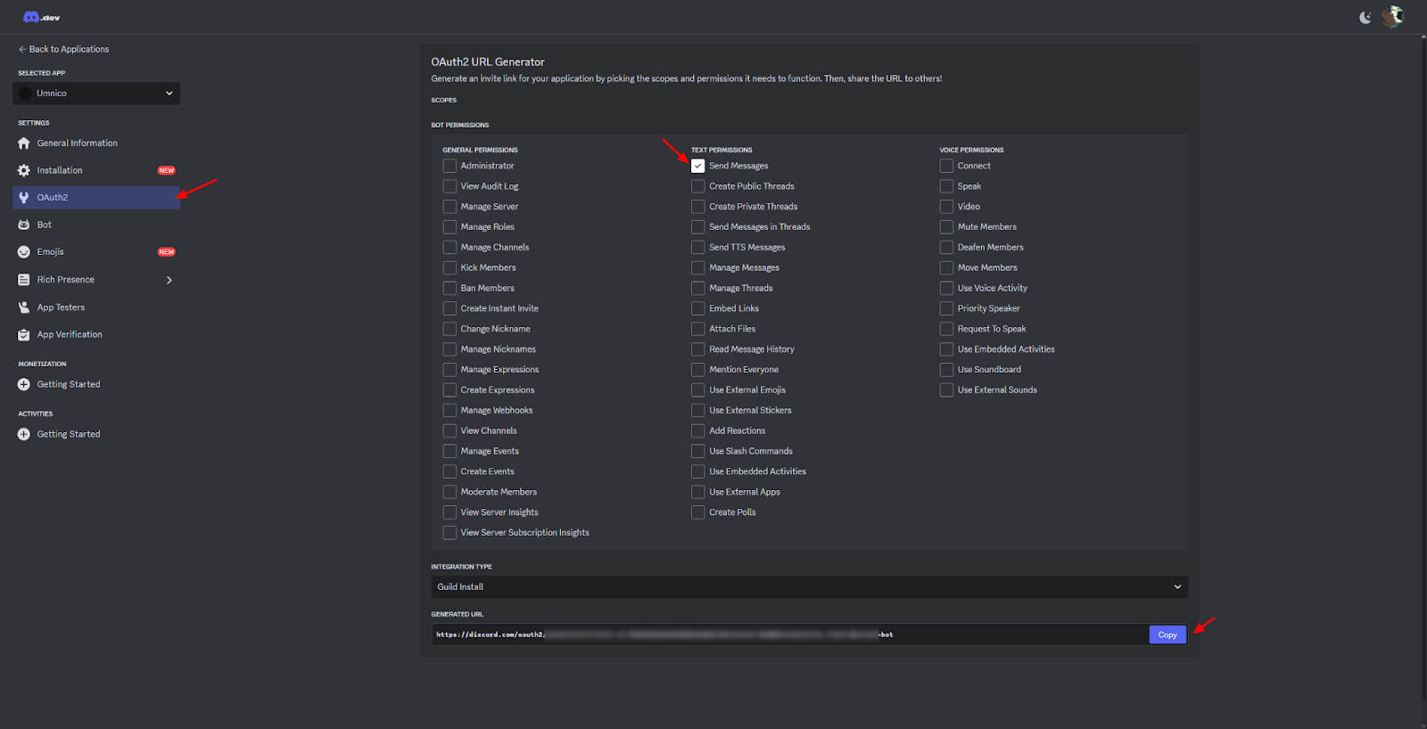 Portal de Desenvolvimento Discord - Gerador de URL OAuth2