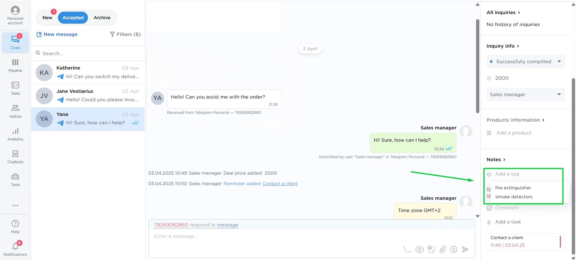 Creating and editing tags via Conversation sidebar