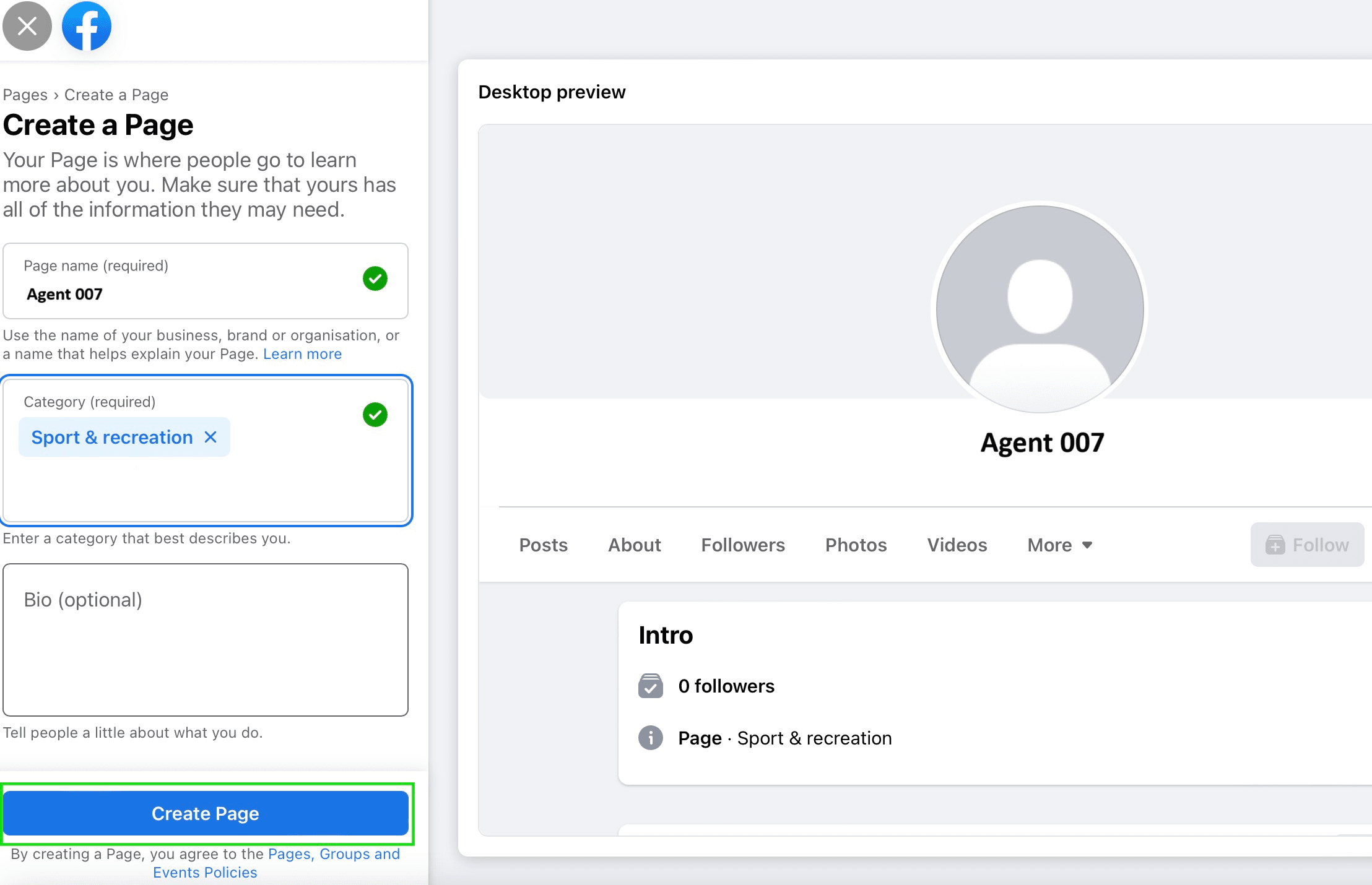 Creating a business page