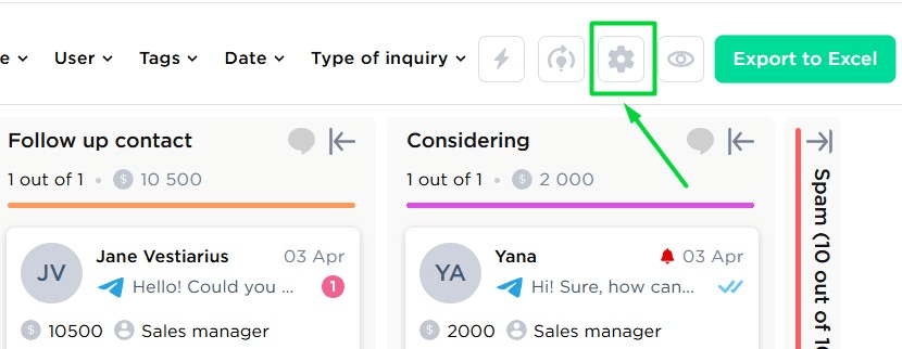 Sales pipeline settings