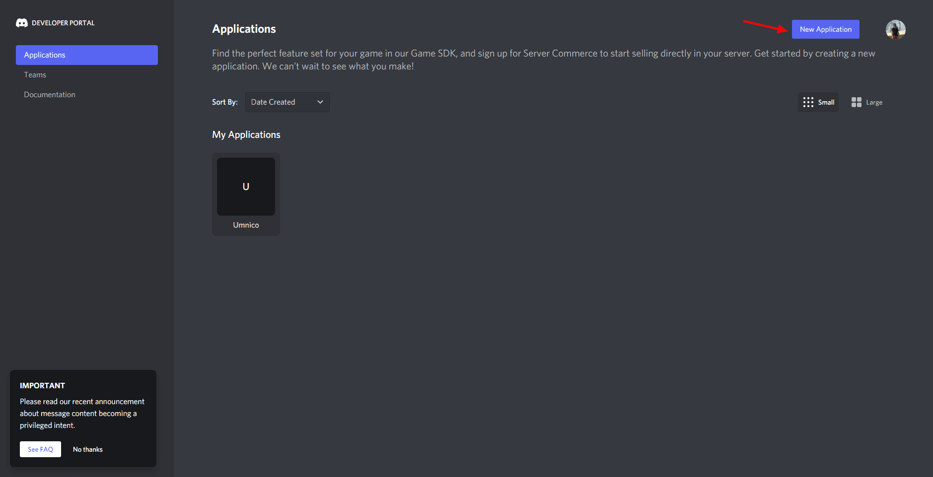 Criando um novo aplicativo no Discord DP