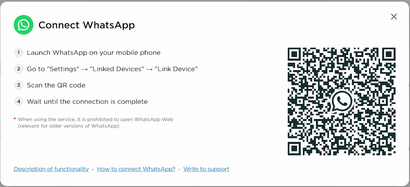 WhatsApp connection window