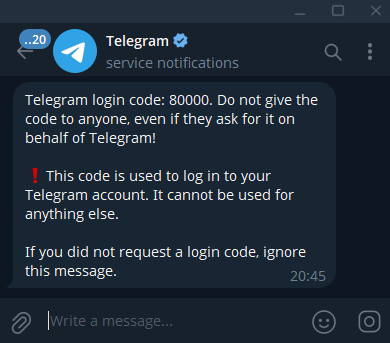 Telegram authorization code