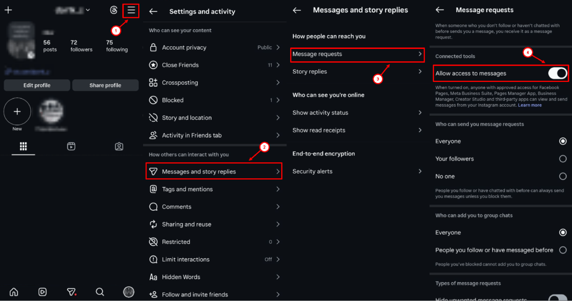 Message access settings