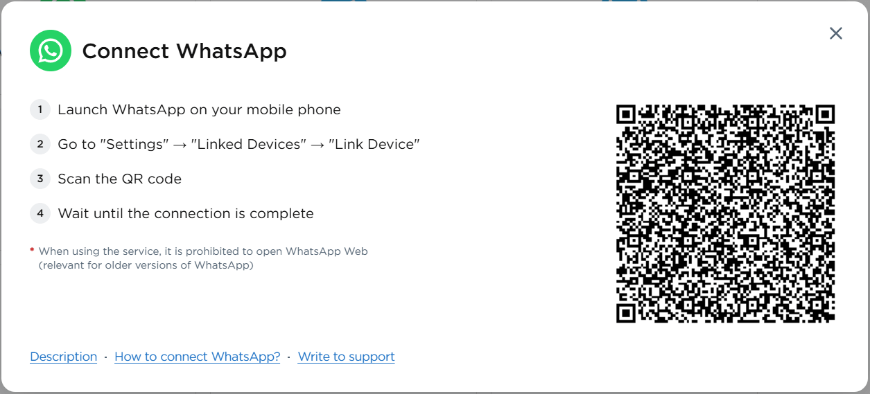 QR code for connecting WhatsApp