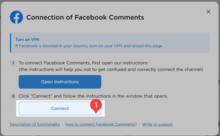 Facebook Comments connection window
