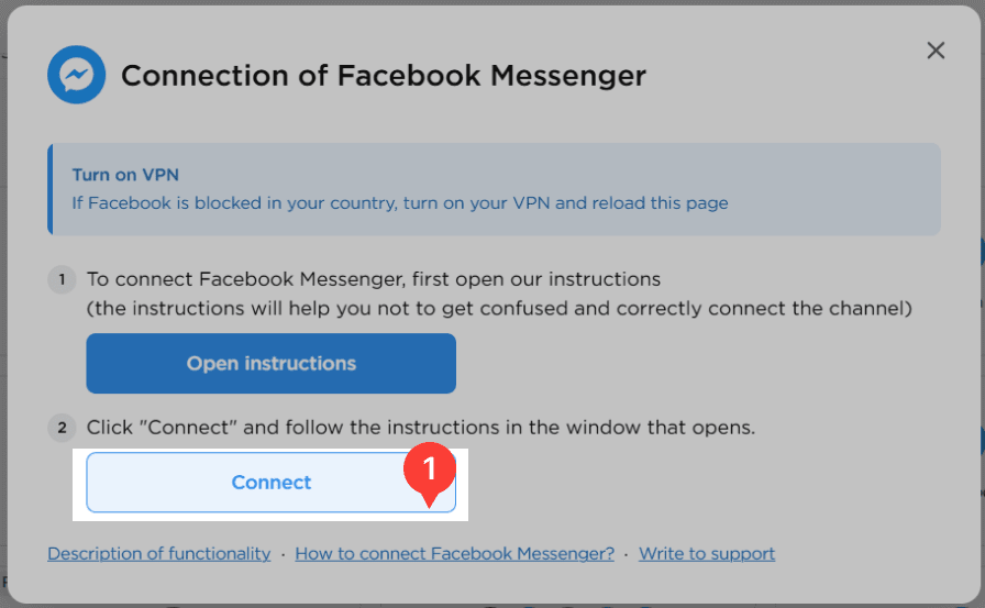 Facebook Messenger connection window
