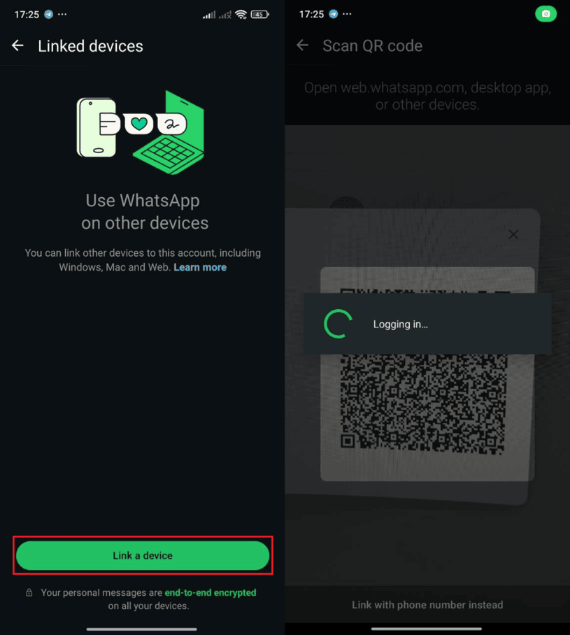 Scanning WhatsApp QR-code
