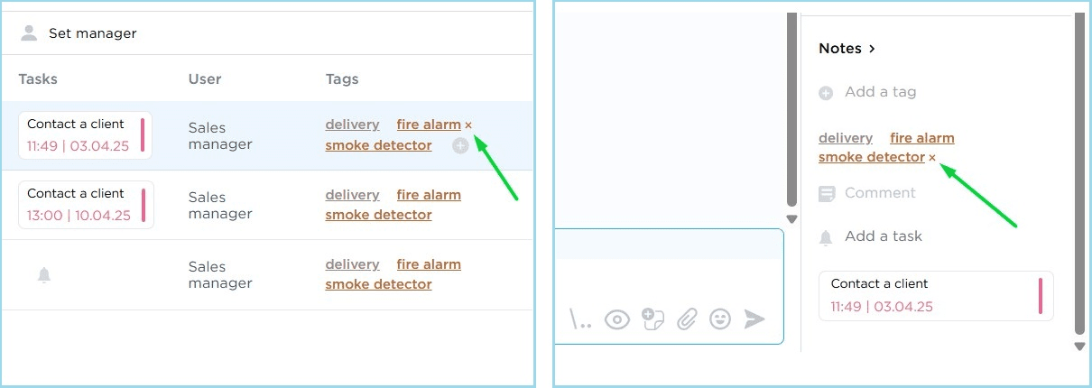 Removing tags options