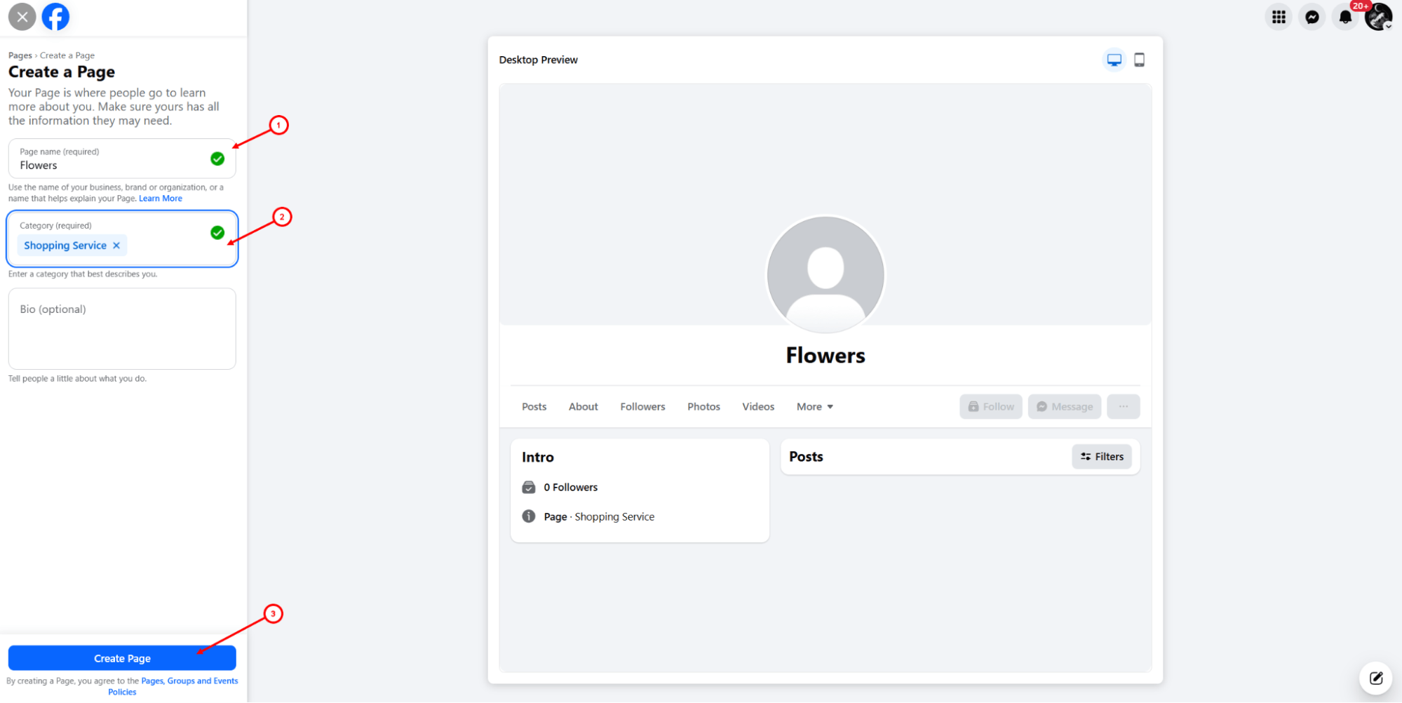 The final step of Facebook business page creation