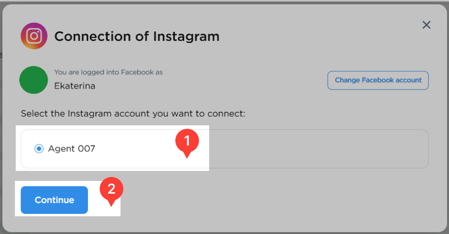 Connecting Instagram account