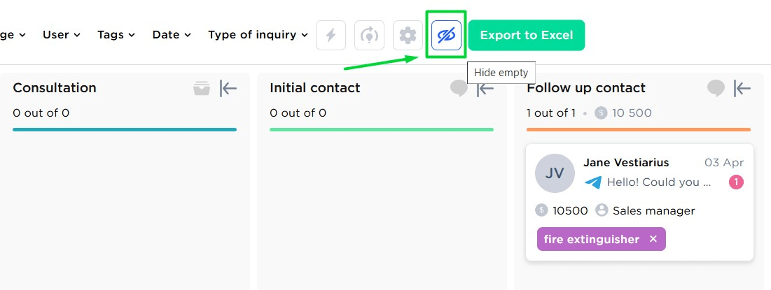 Hide or show empty stages button
