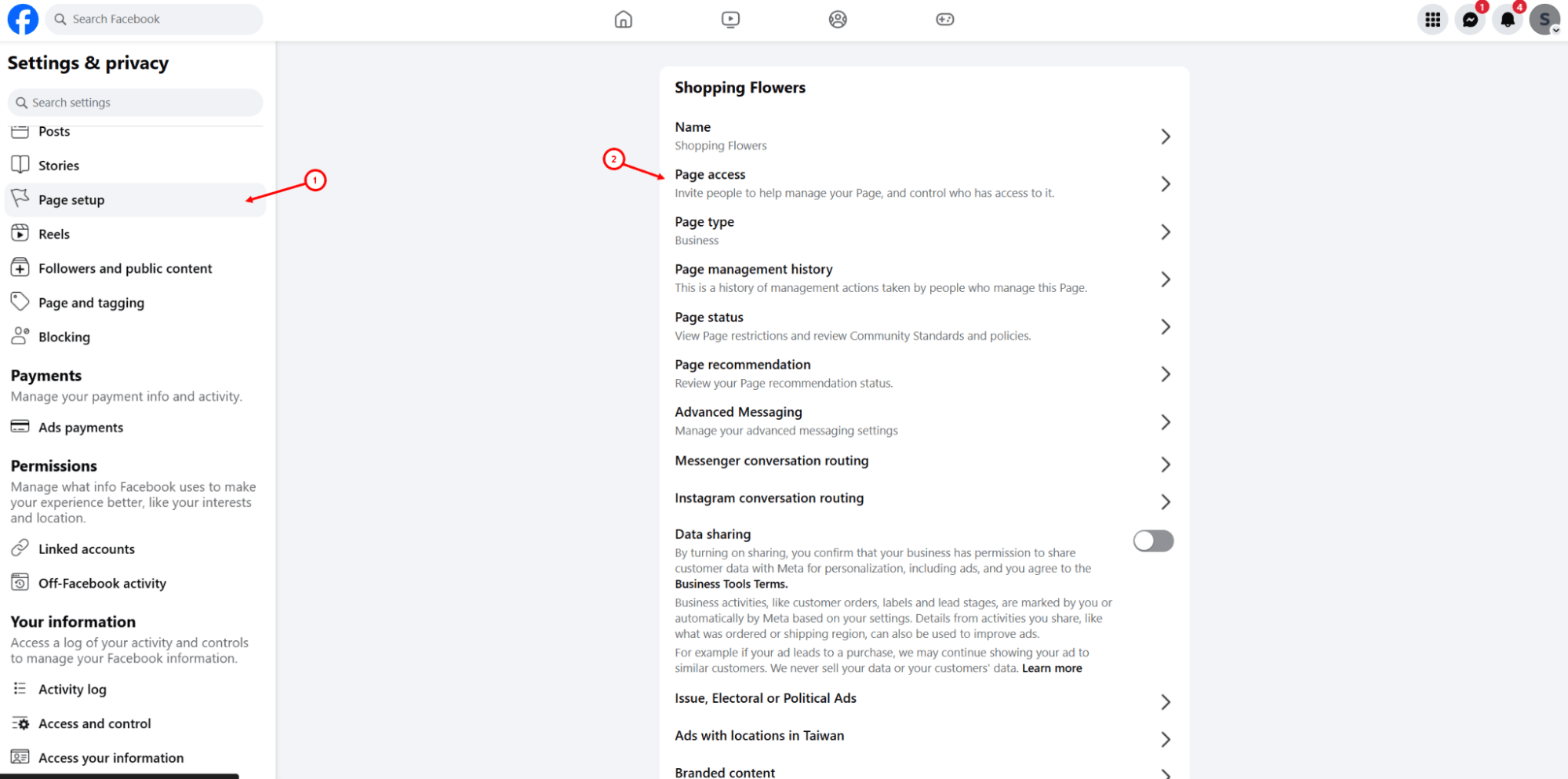 Page access settings