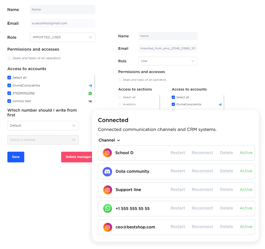 Connecting several social media accounts to a CRM