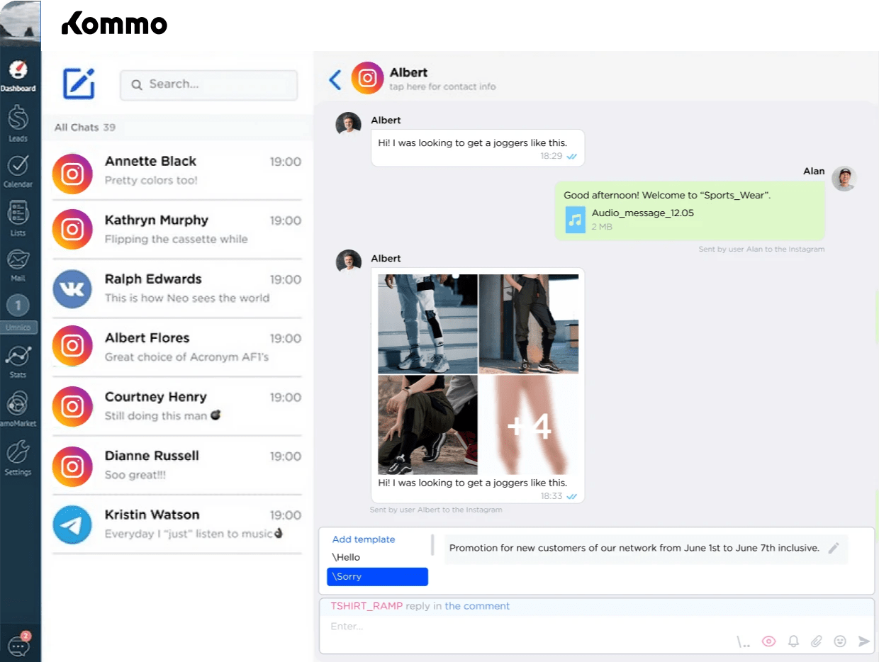 Instagram in amoCRM, Umnico Widget