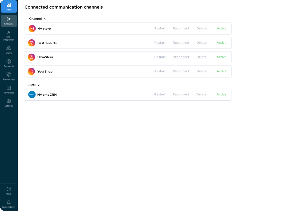 Connect any number of Instagram accounts to amoCRM with Umnico