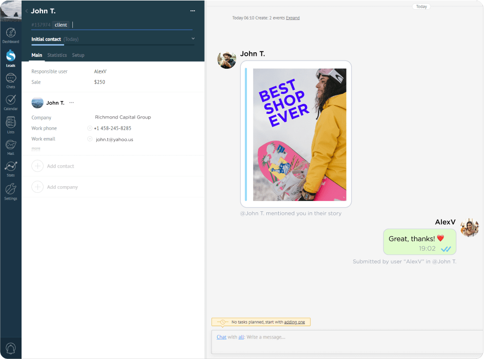 Response to mentionings in Stories and comments in your posts