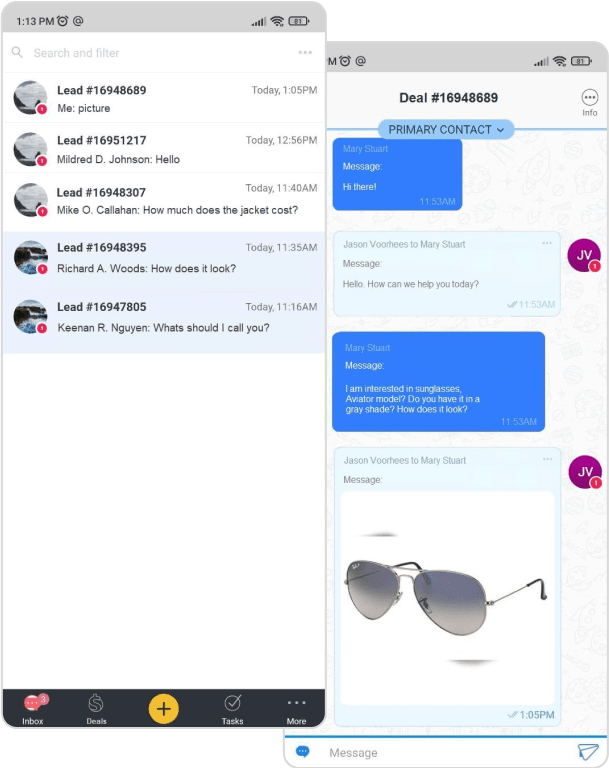 amoCRM app and Instagram integration by Umnico to chat with customers on the go