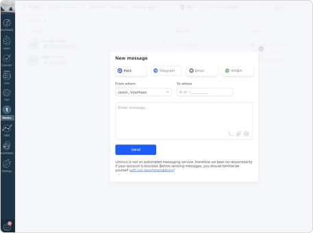Reach out to your client first via MAX in Kommo and amoCRM