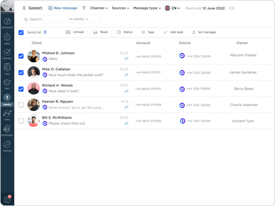 Umnico chat center widget for kommo and amoCRM