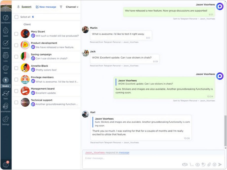 Group chats in MAX messenger in CRM