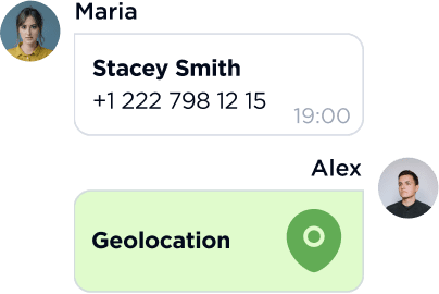 Messages with contacts and geo-location