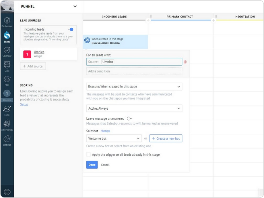 Mailing with Telegram and amoCRM