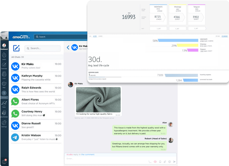 Client details in amoCRM and chat supervision with Umnico