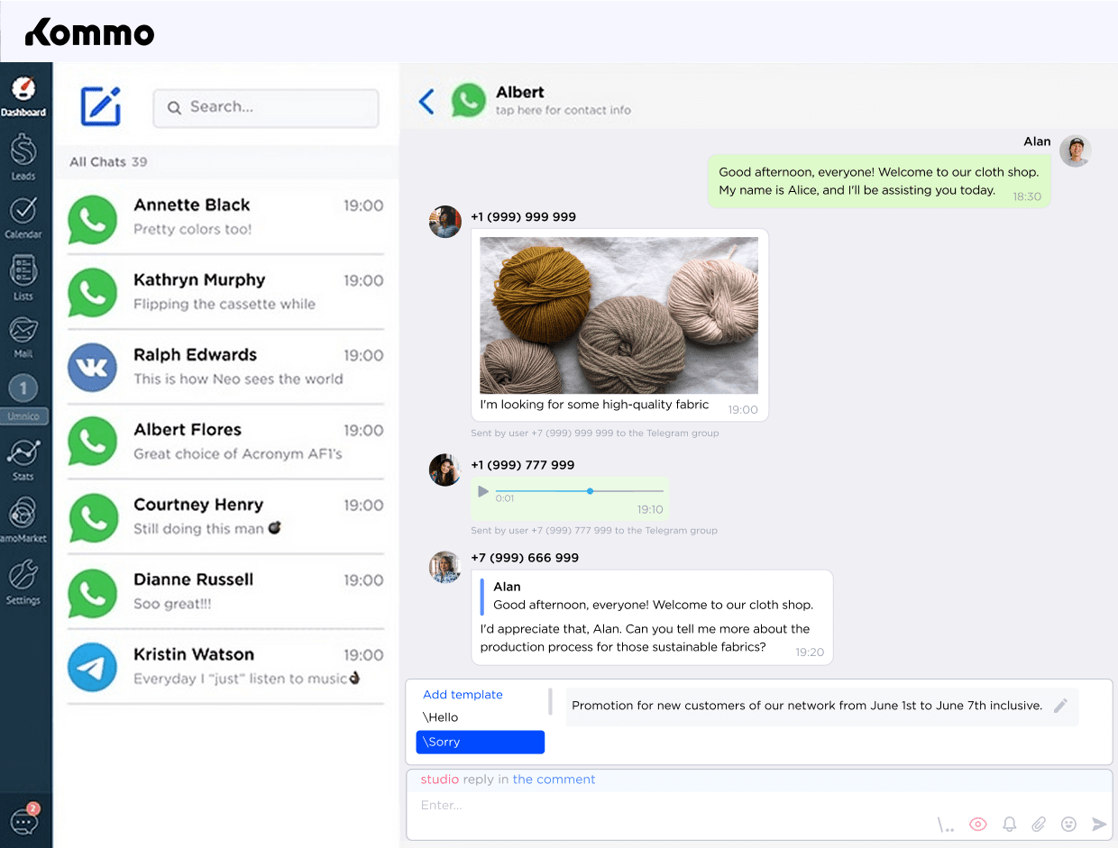 WhatsApp in amoCRM, Umnico Widget