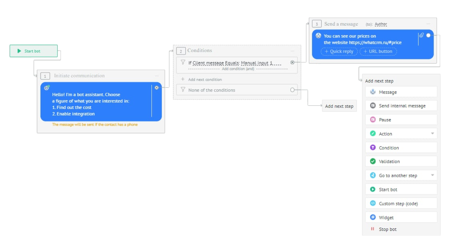 Salesbot amoCRM combined with Telegram through Umnico