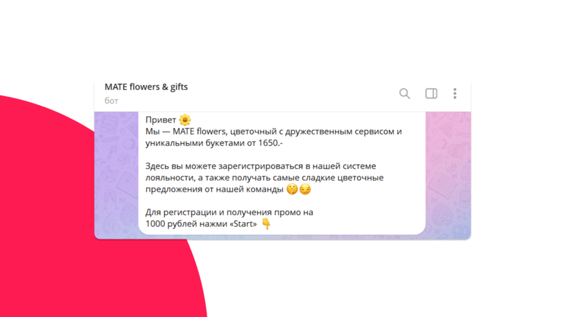 Пример приветственного сообщения в Telegram Bot