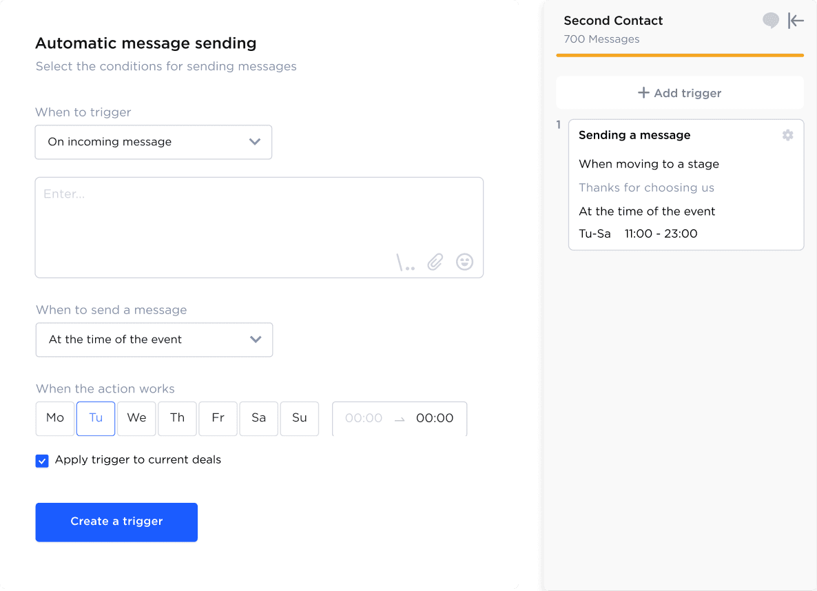 Automatic message sending setup in Umnico