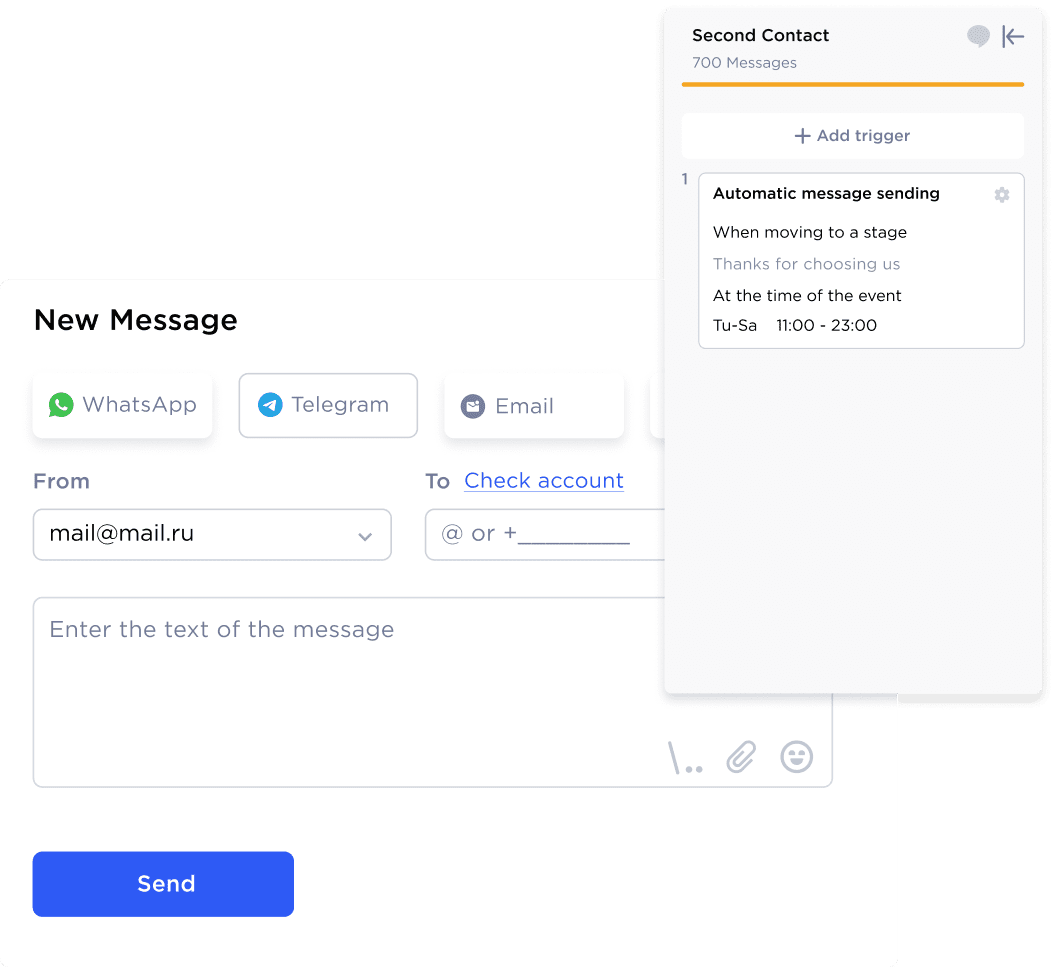 Bulk messaging settings and automatic message sending in Umnico for Automotive