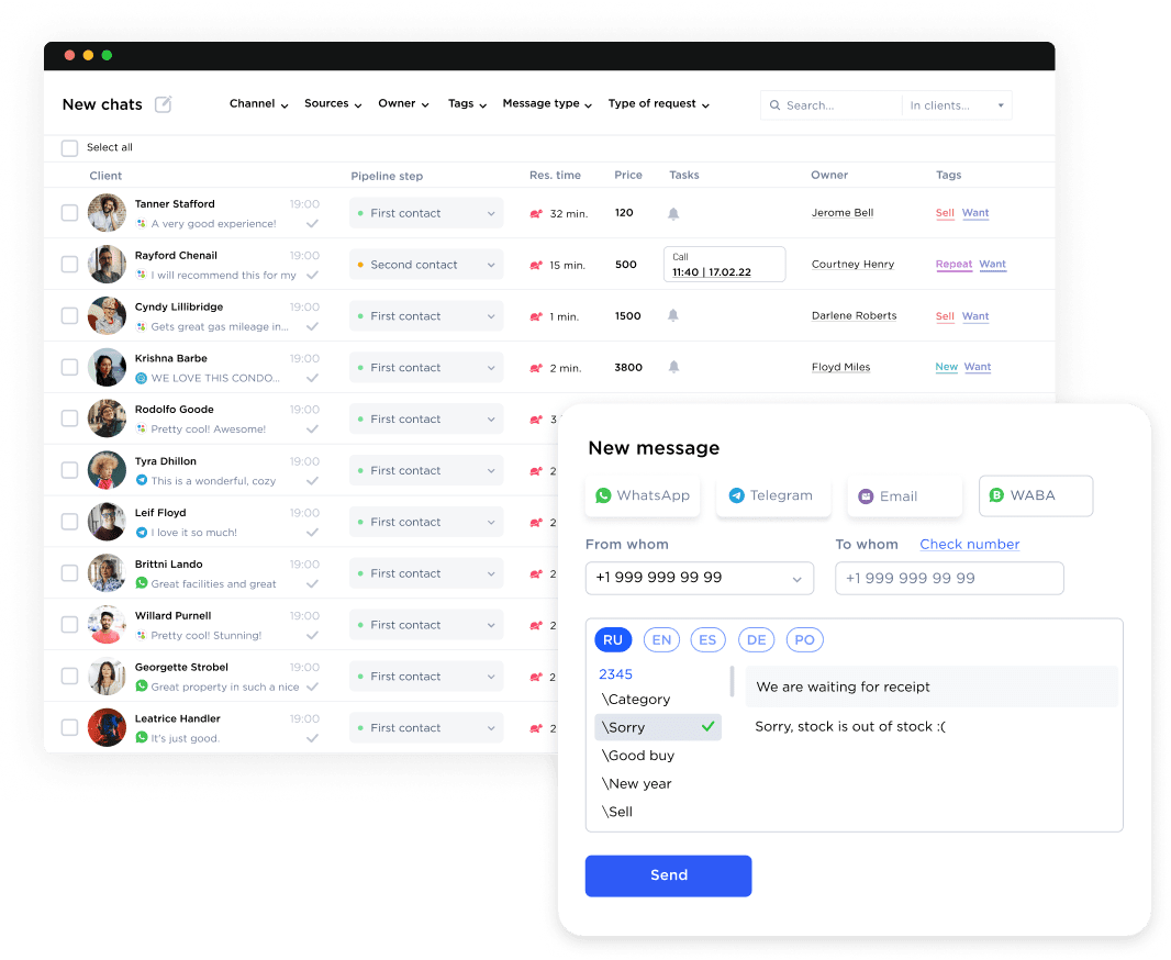 All chats in one window and message templates