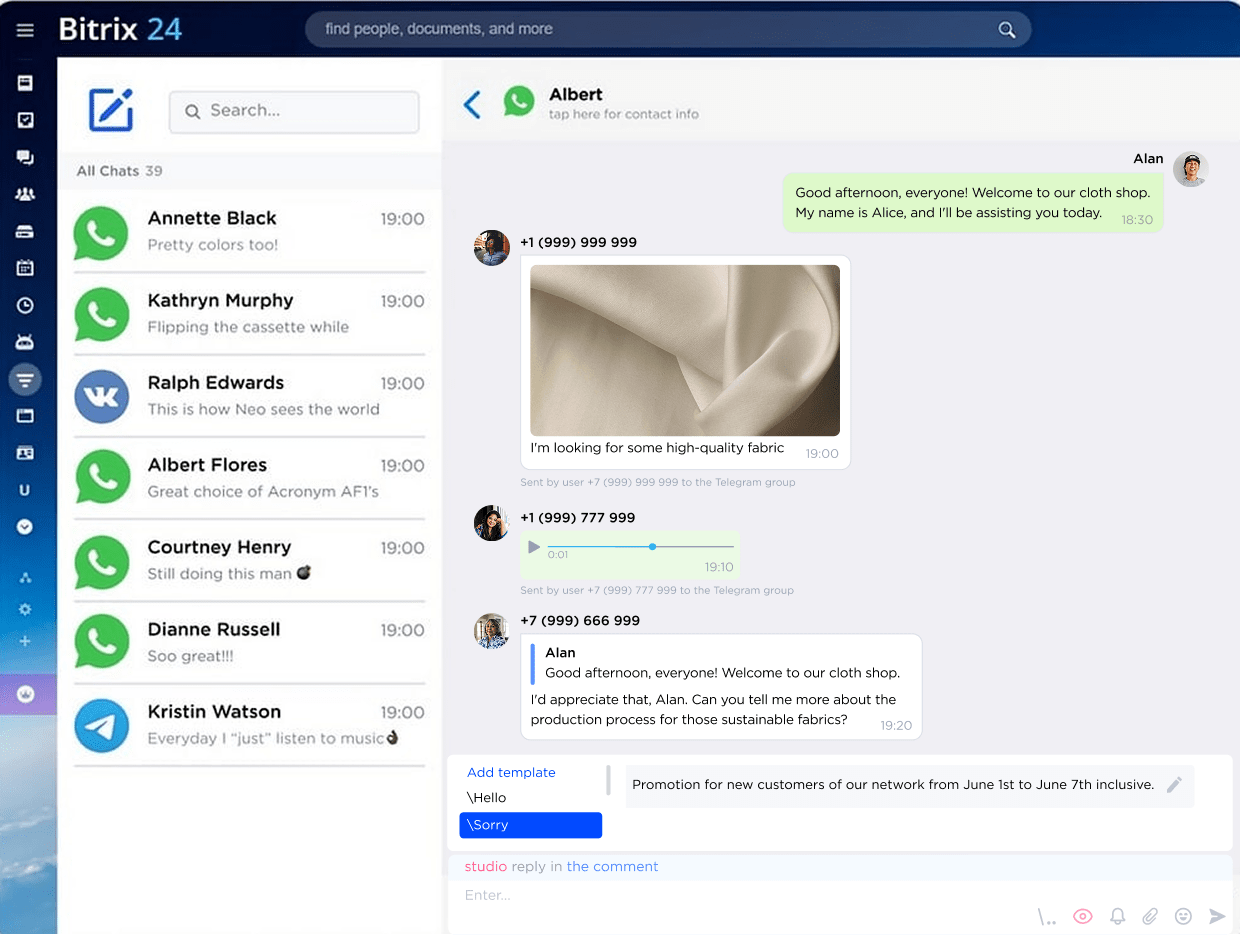 MAX in Bitrix24 CRM, Umnico widget