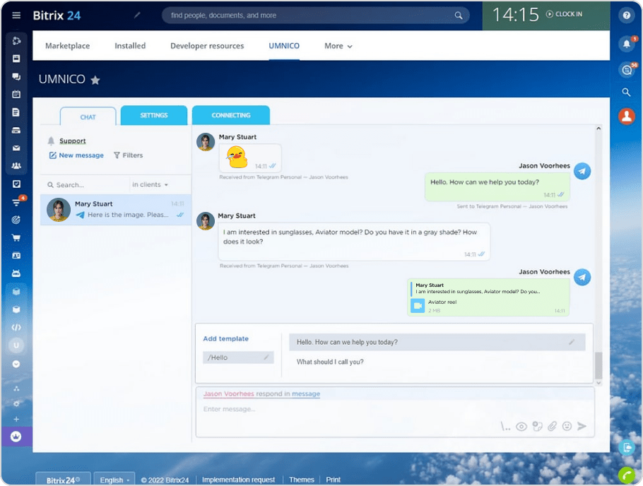 Text, images, audio and files sharing with Telegram and Bitrix24 CRM