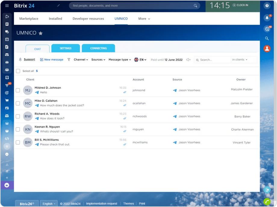 Telegram chats monitoring in Bitrix24 CRM