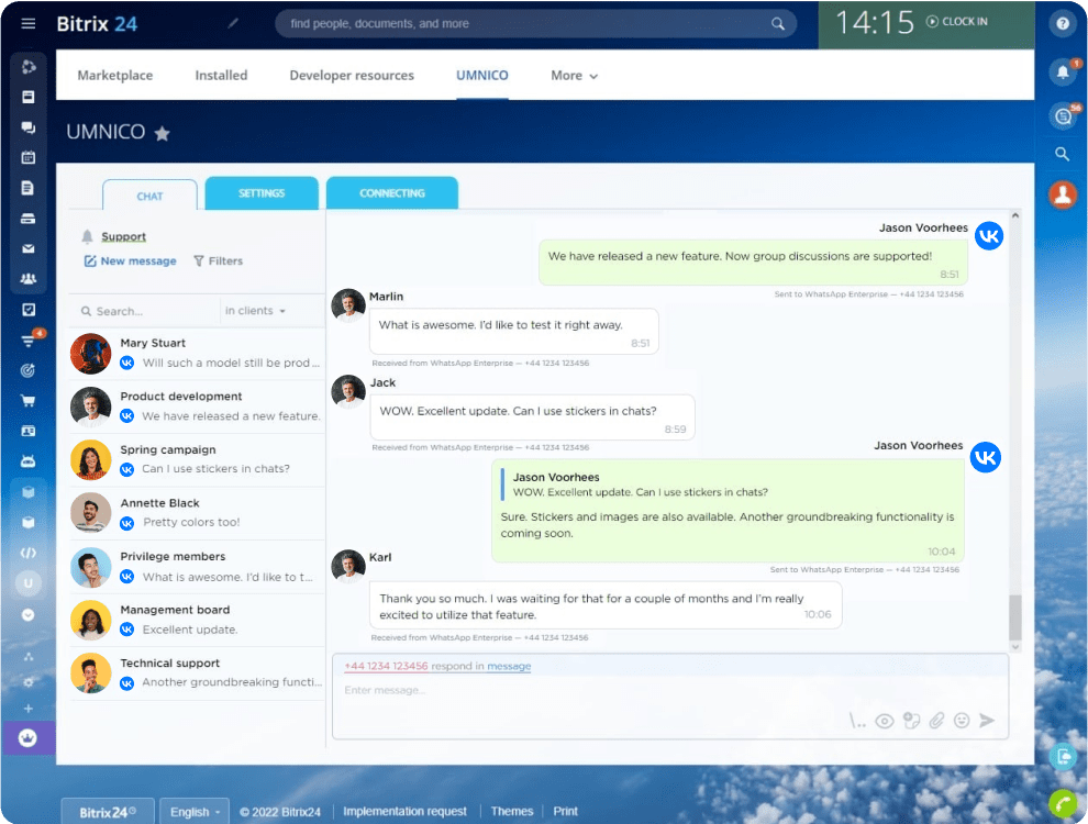 Communication acceleration with templates in Umnico widget for Bitrix24