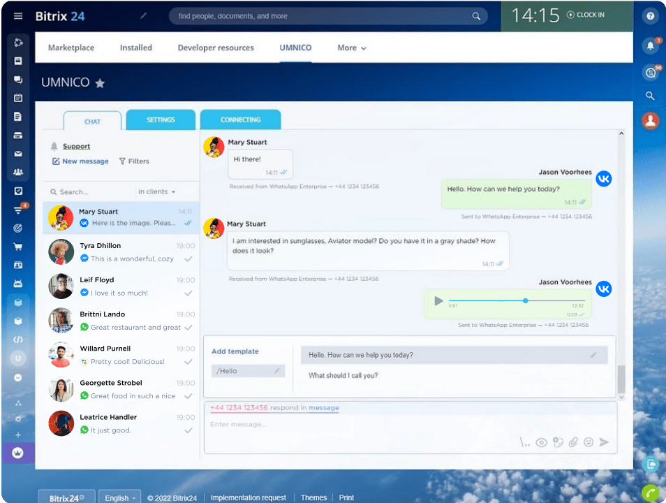Communication acceleration with templates in Umnico widget for Bitrix24