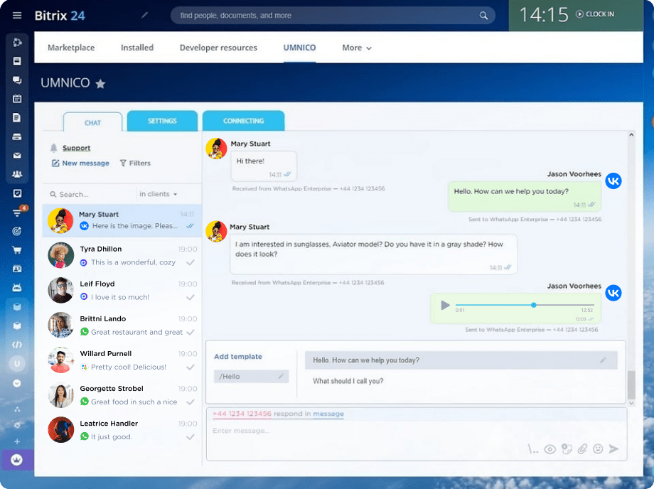 Communication acceleration with templates in Umnico widget for Bitrix24