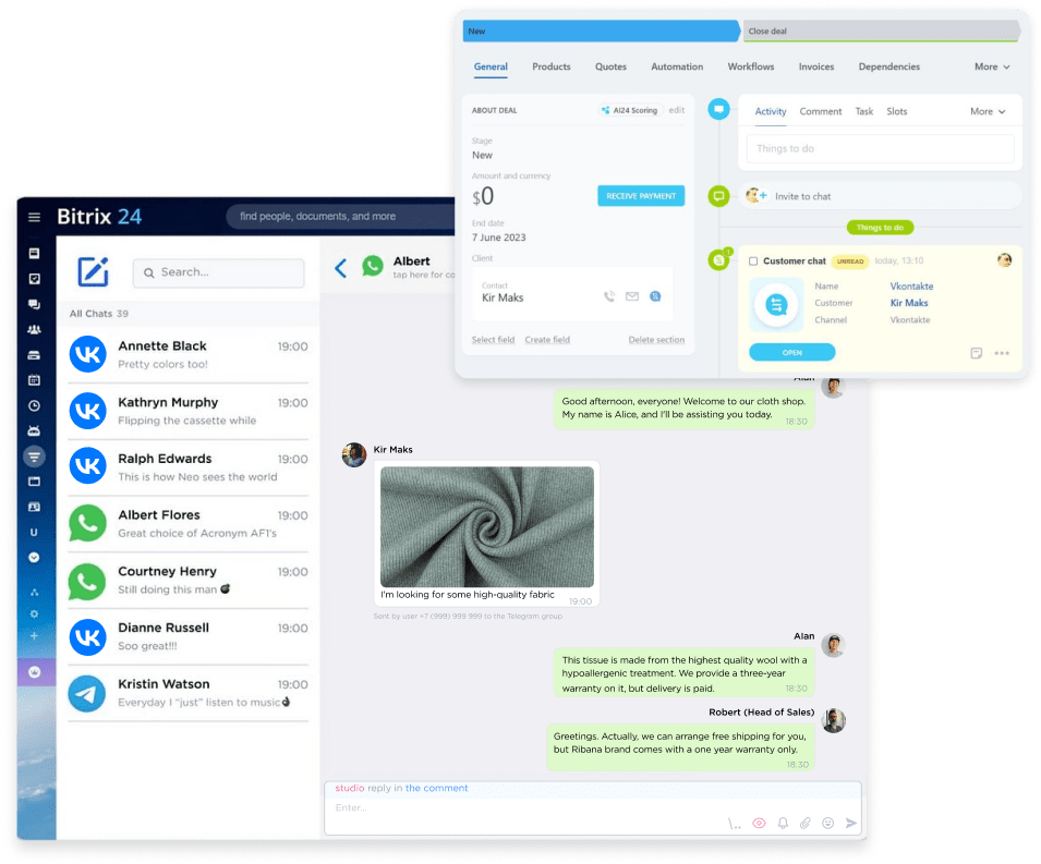 Client details in Bitrix24 and chat supervision with Umnico