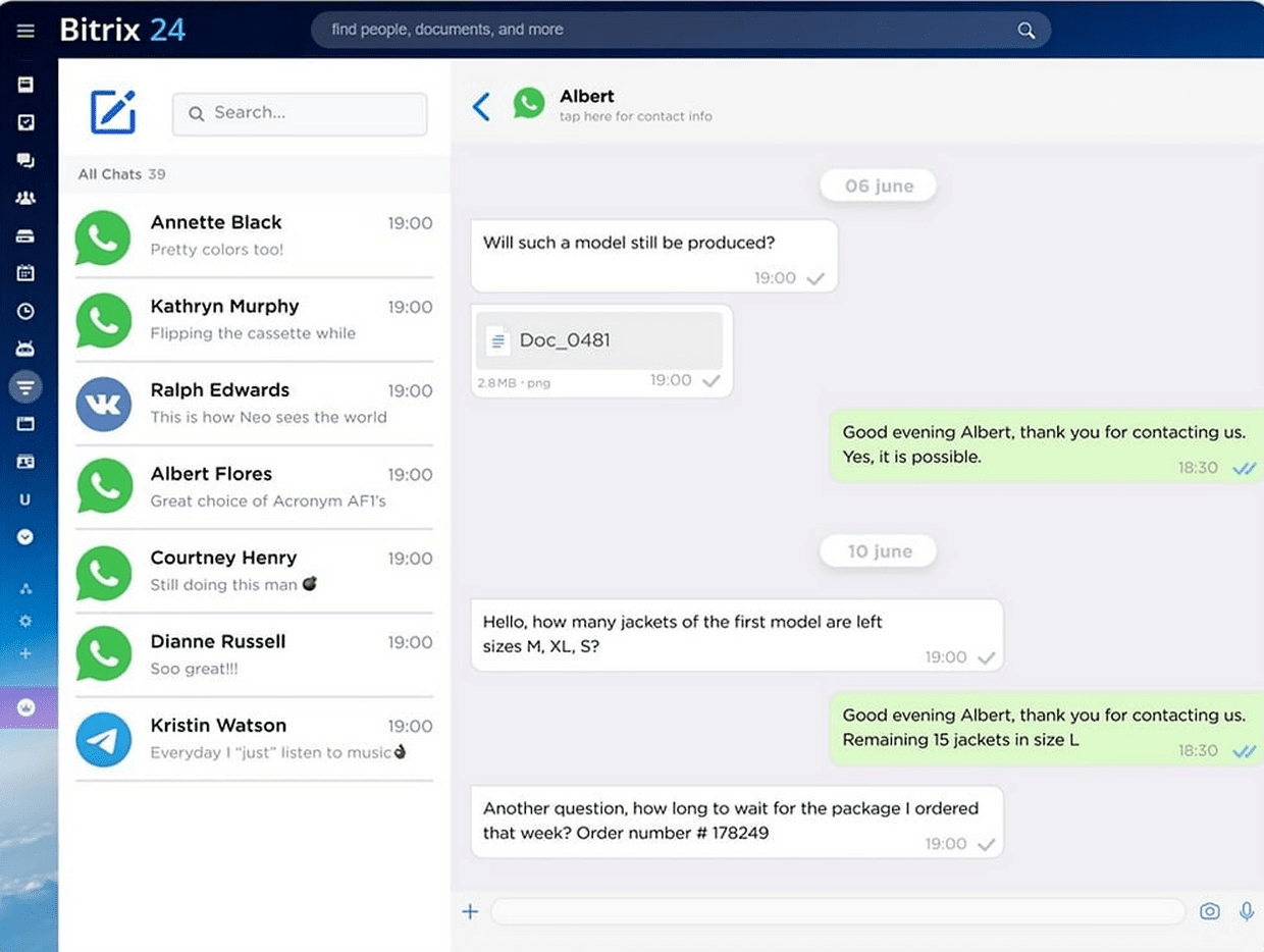 WhatsApp in Bitrix24 CRM, Umnico Widget