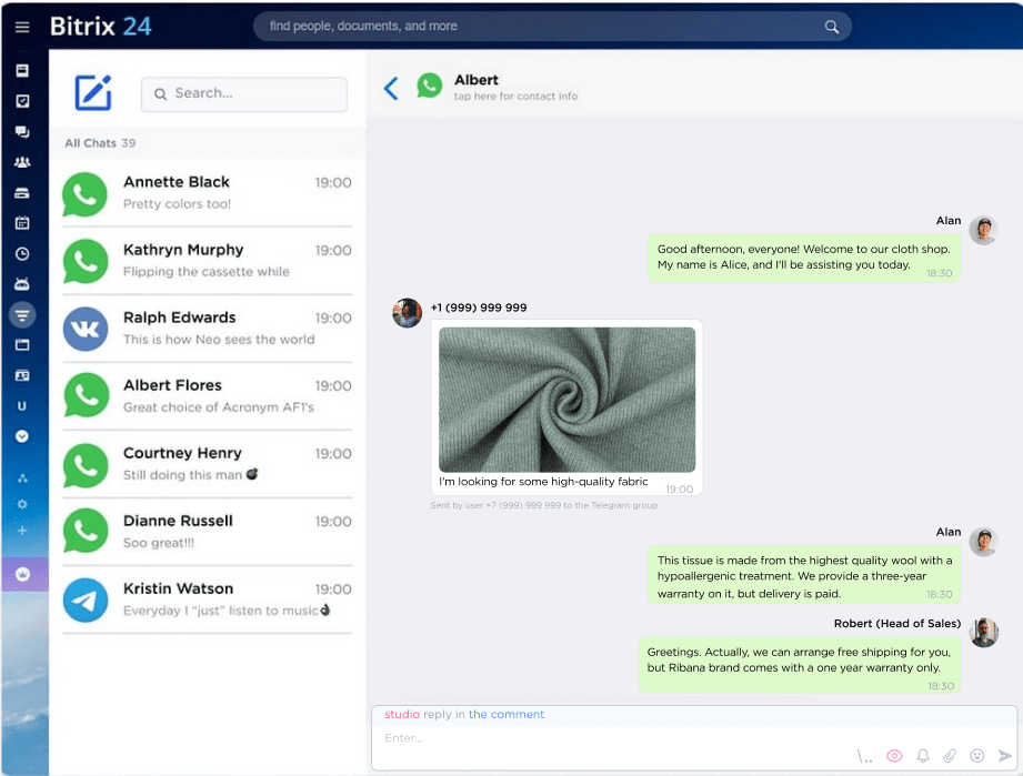 WhatsApp chats monitoring in Bitrix24 CRM