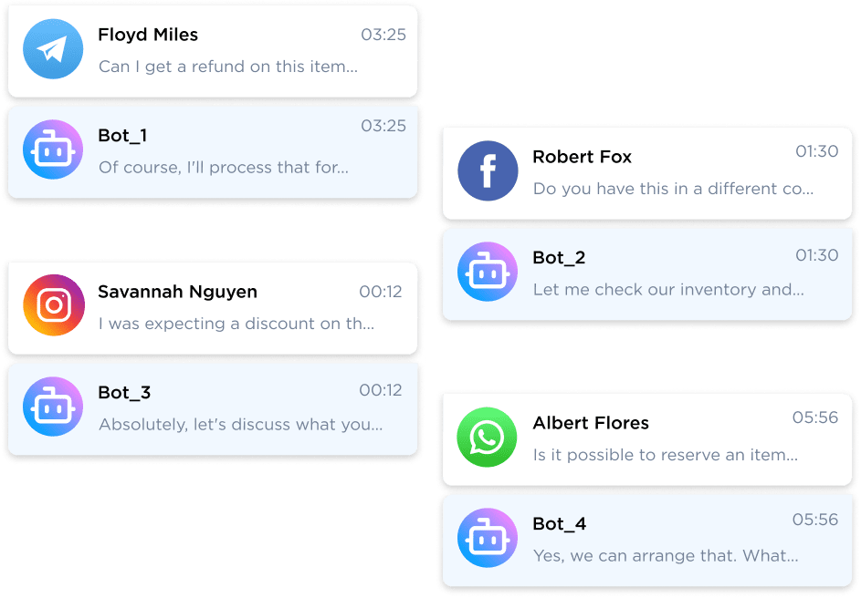 Conversational AI that replies messages on Telegram, Facebook, Instagram, and WhatsApp