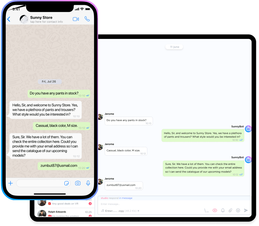 WhatsApp chatbot conversation sample